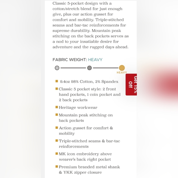 Mountain Khaki Denim Slim Fit Buffalo Logo 32×34 Premium Mens Outerwear E.U.C - Picture 9 of 9